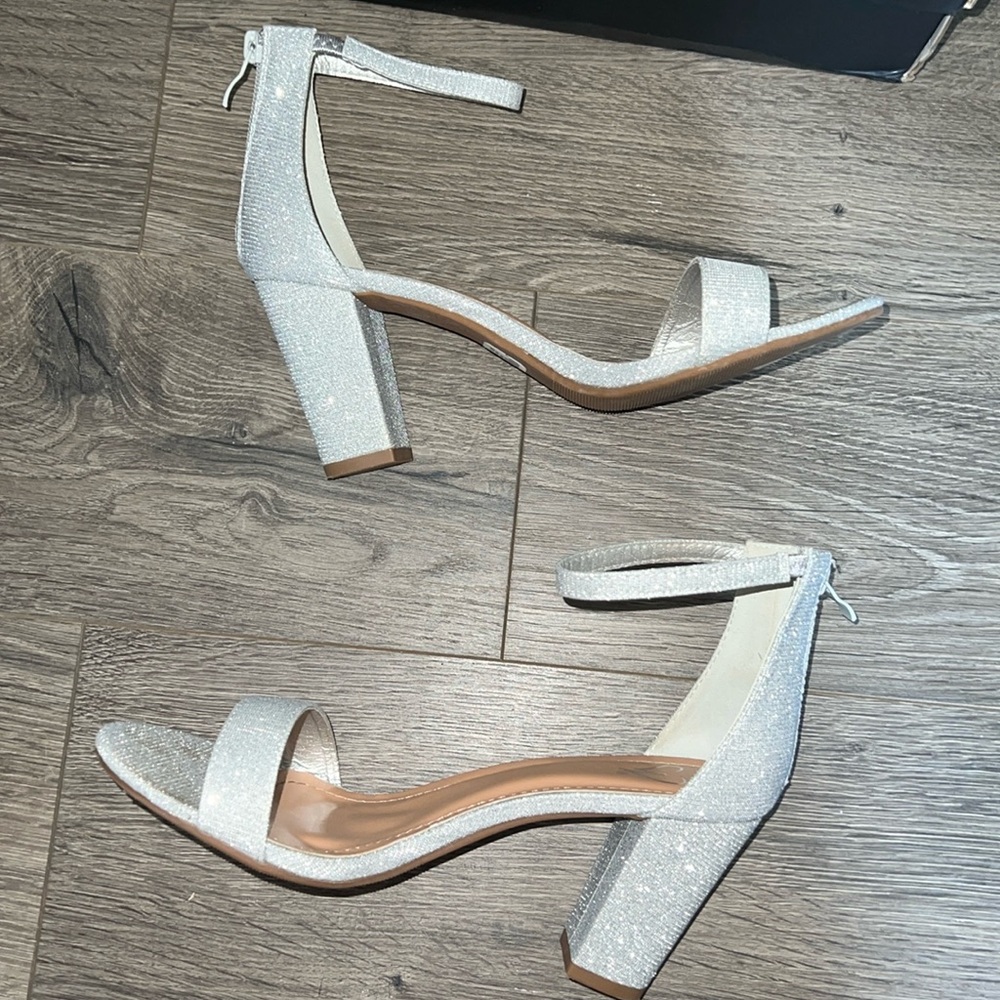 Windsor Sparkle Step Glitter Lurex Block Heels - Silver - Picture 12 of 13